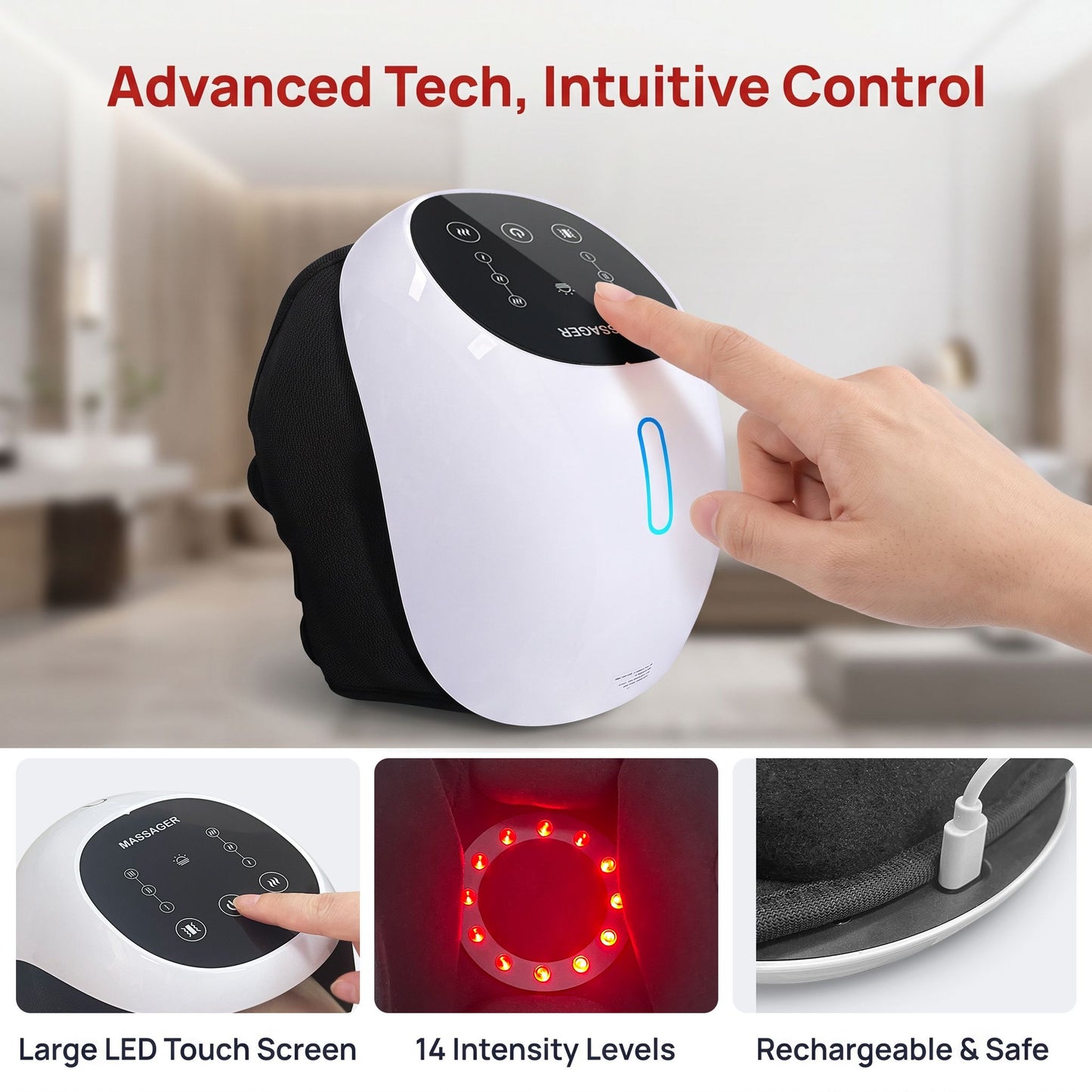 Cordless 12pcs 4-in-1 Knee Massager with Heat, Air Compression, Vibration & Red Light