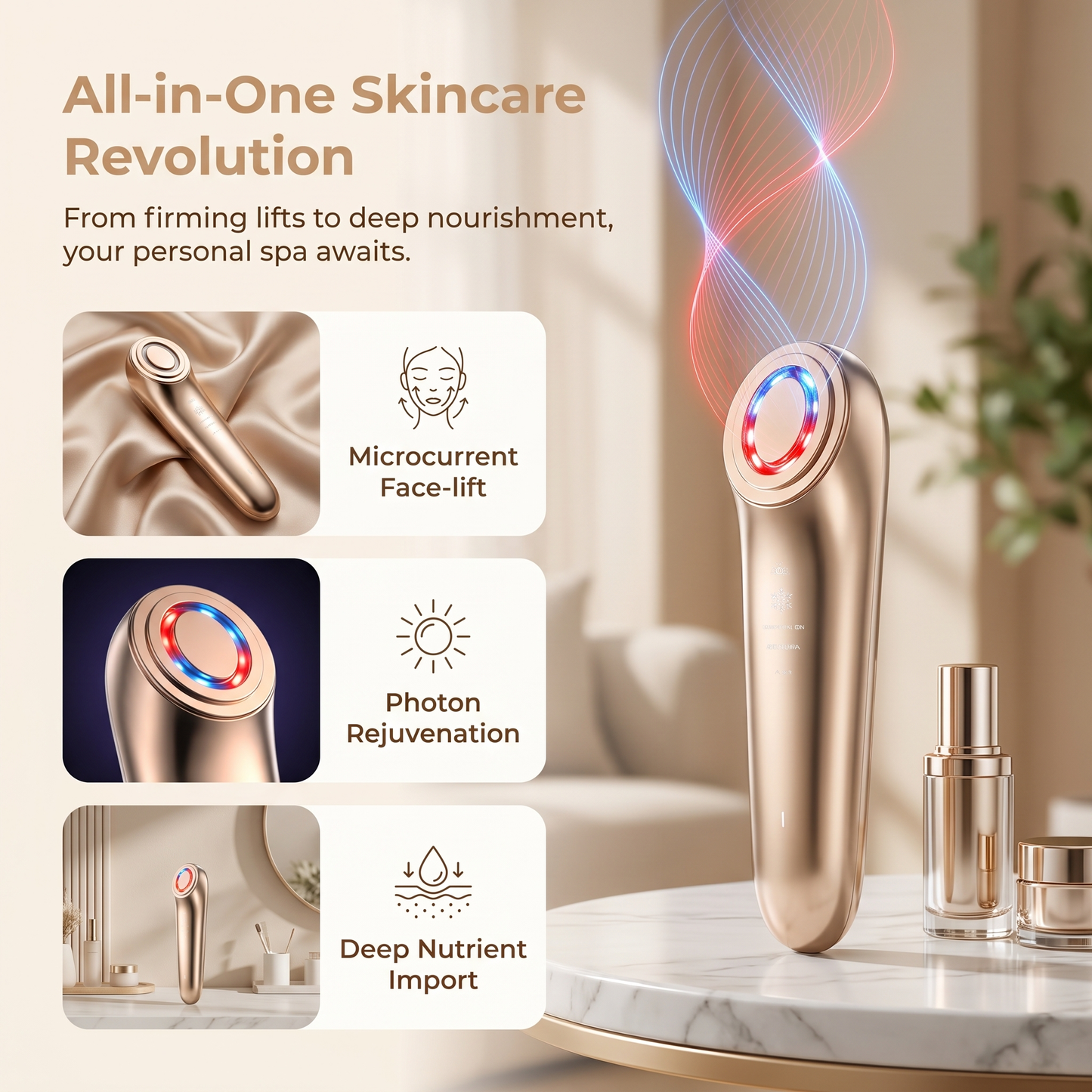 7-in-1 Multi-functional Facial Beauty Device Red Light Skin Rejuvenation EMS Microcurrent Lifting & Deep Cleansing | Achieve a Professional V-Shape Look