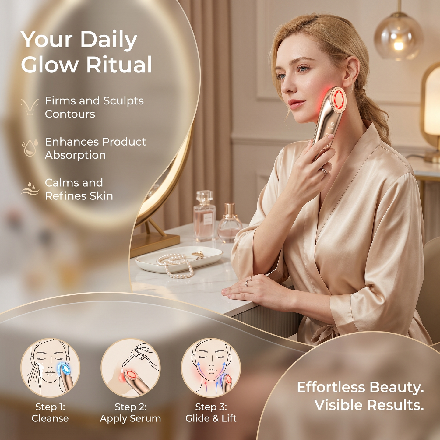 7-in-1 Multi-functional Facial Beauty Device Red Light Skin Rejuvenation EMS Microcurrent Lifting & Deep Cleansing | Achieve a Professional V-Shape Look