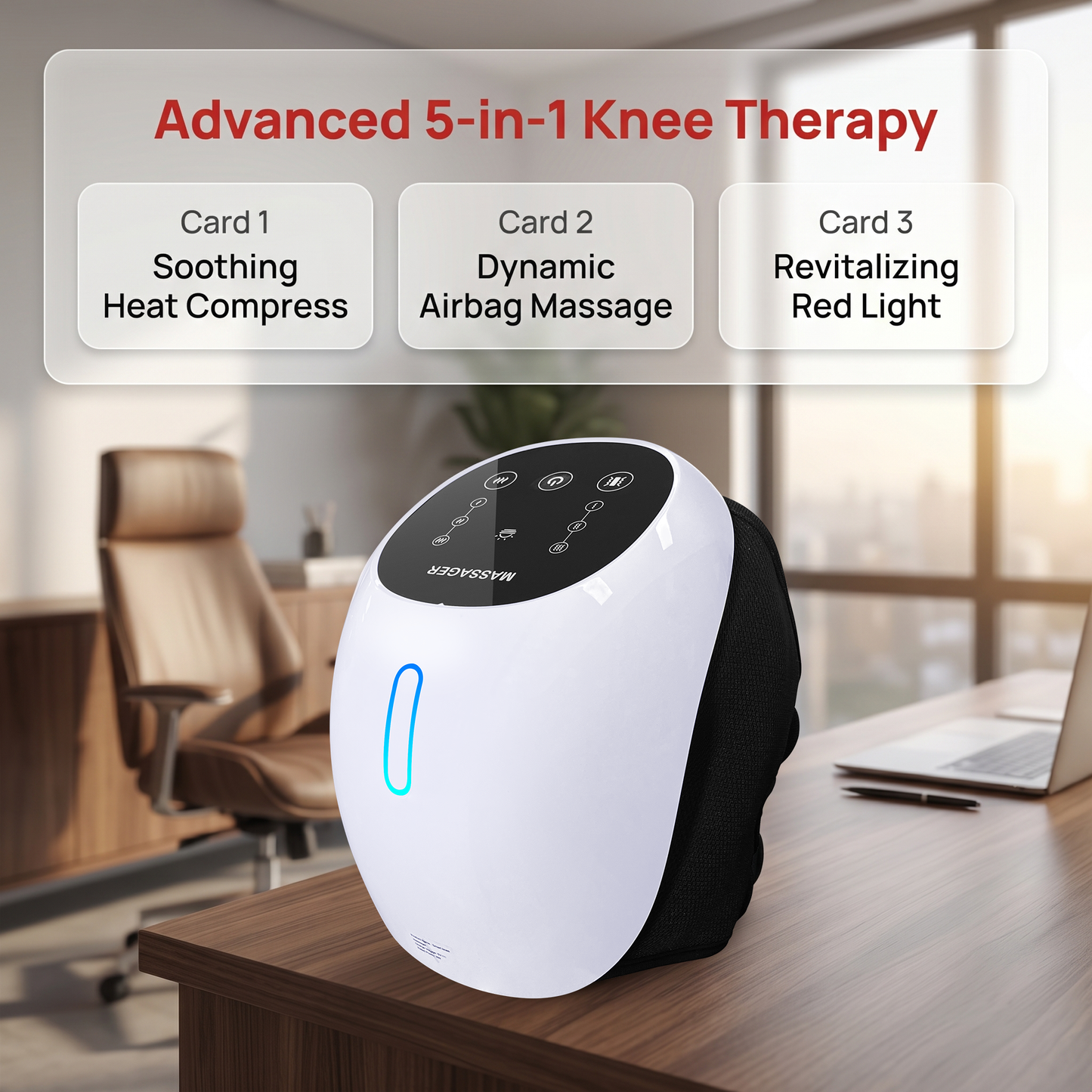 Cordless 12pcs 4-in-1 Knee Massager with Heat, Air Compression, Vibration & Red Light
