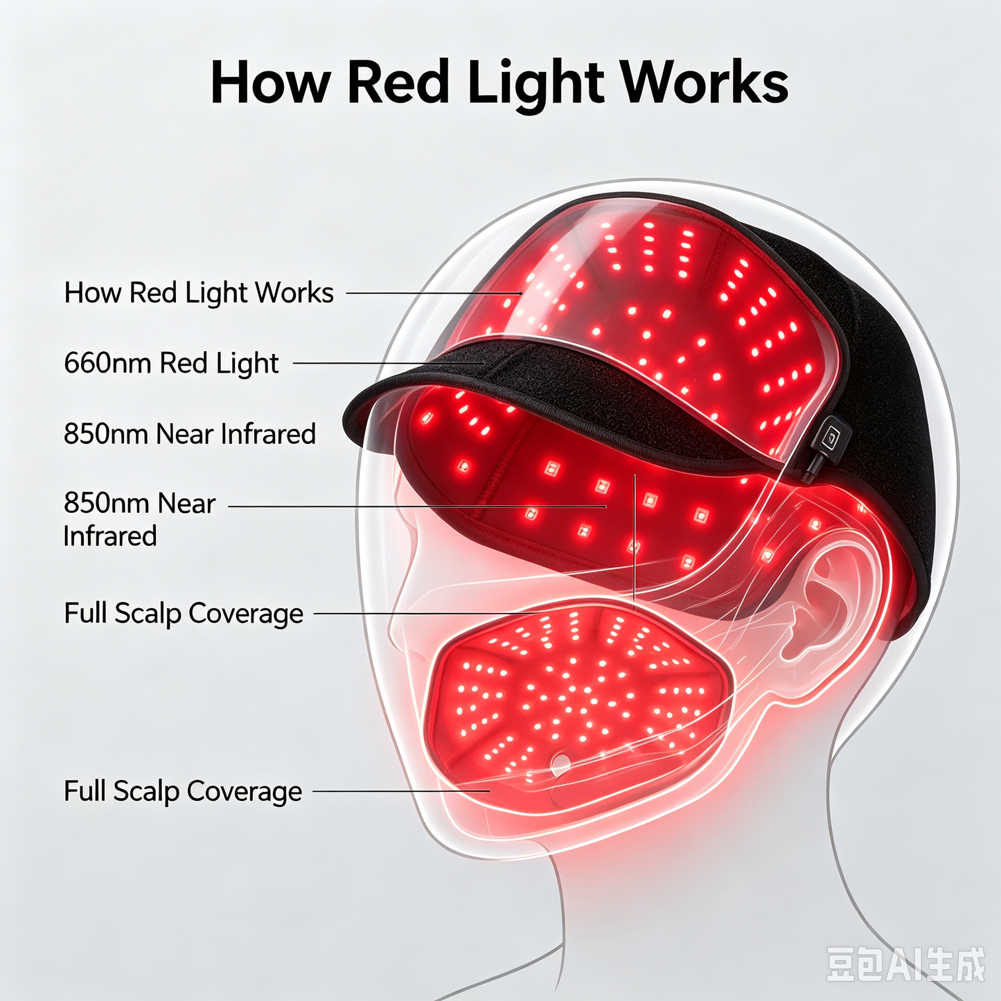 Wired LED Red‑Light Hair Care Cap,100pcs 5050 High‑Bright Chips,660nm+850nm Dual‑Wavelength Scalp Therapy Hat,Home Scalp Treatment Device