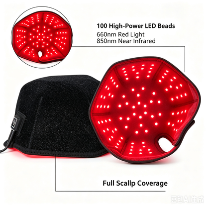Wired LED Red‑Light Hair Care Cap,100pcs 5050 High‑Bright Chips,660nm+850nm Dual‑Wavelength Scalp Therapy Hat,Home Scalp Treatment Device