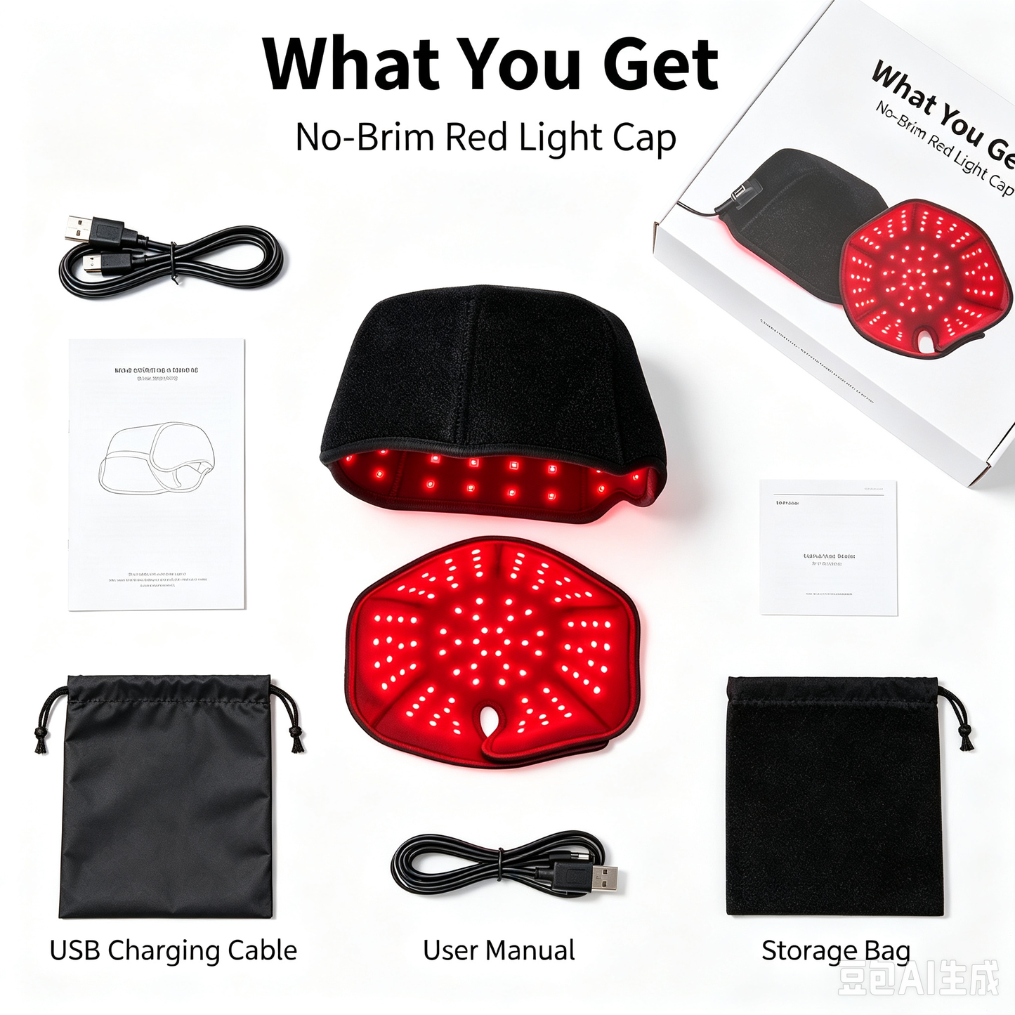 Wired LED Red‑Light Hair Care Cap,100pcs 5050 High‑Bright Chips,660nm+850nm Dual‑Wavelength Scalp Therapy Hat,Home Scalp Treatment Device
