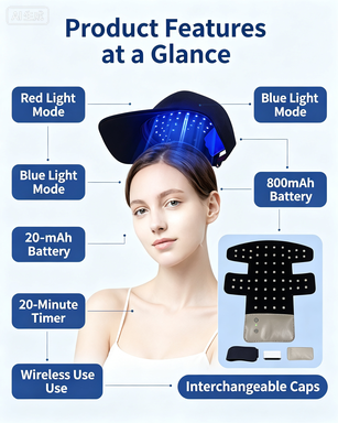 ZJZKTOP Wireless Charging Red & Blue Light Hair Growth Cap – 168-LED Infrared Scalp Care Device