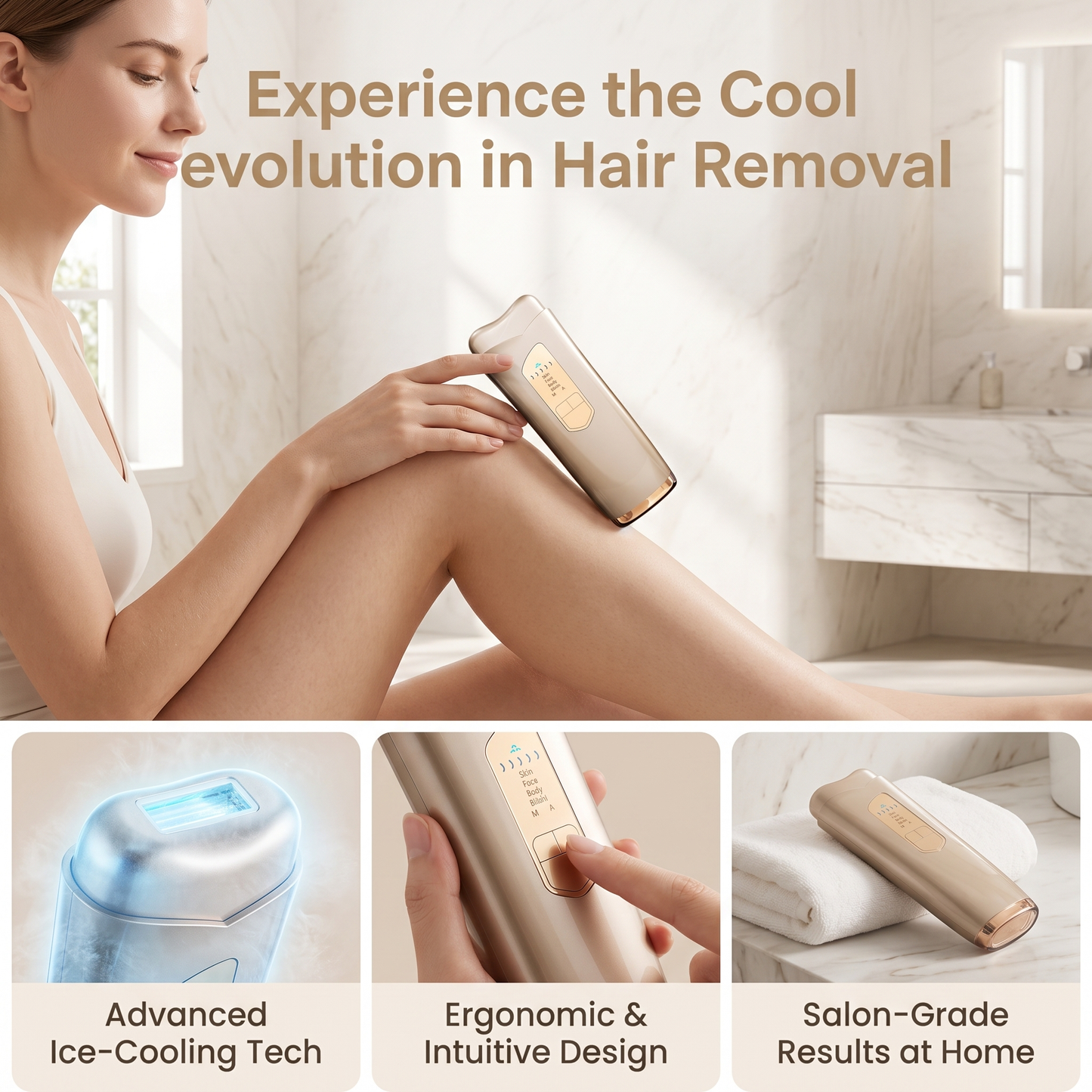 Ice‑Cool IPL Hair Removal Device, Painless Laser Hair Remover for Face, Body, Bikini Area, At‑Home Permanent Hair Removal Machine