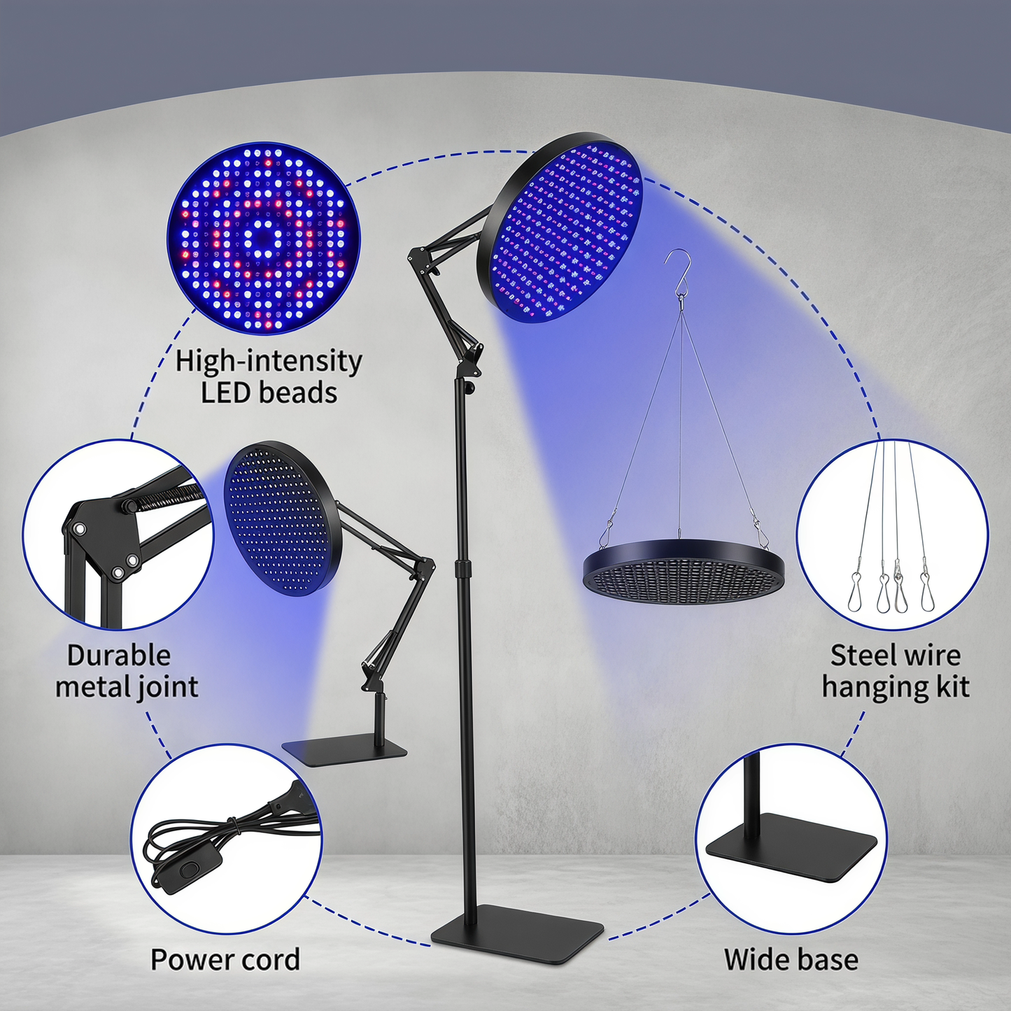 Round 460nm Blue‑light LED Therapy Light, 50W Tanning & Skin Care Device for Home & Beauty Salon