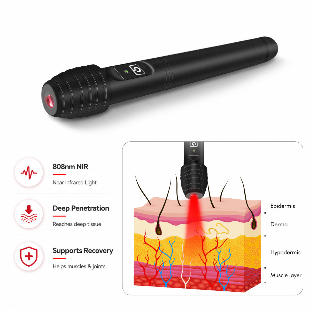 500mW 808nm Cold Laser Therapy Pen for Human and Pet Pain