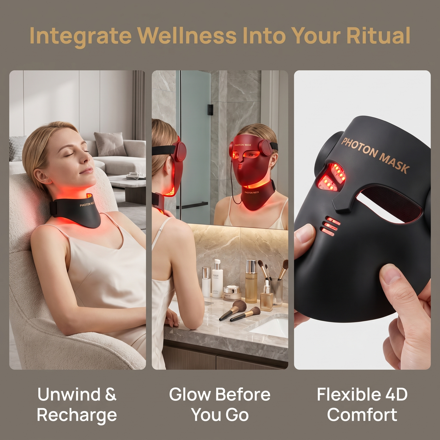4D LED Photon Facial Beauty Mask Face & Neck Care Device Rechargeable Home Skincare Mask for Daily Moisturizing and Skin Radiance Care
