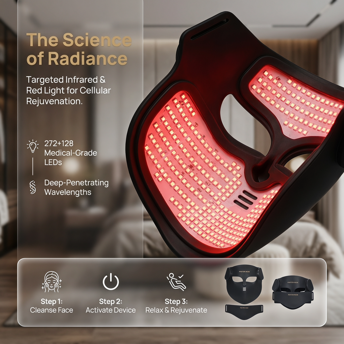 4D LED Photon Facial Beauty Mask Face & Neck Care Device Rechargeable Home Skincare Mask for Daily Moisturizing and Skin Radiance Care